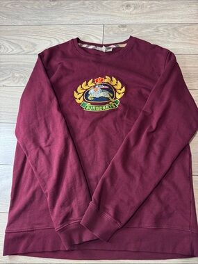 Burberry Burgundy Crewneck with Embroidered Crest